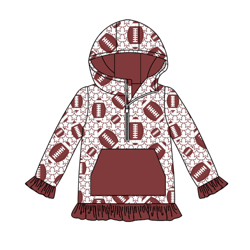 Long sleeves stars football pocket zipper girls hoodie