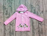Pink green face pockets girls Christmas hooded jacket