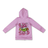 Pink green face pockets girls Christmas hooded jacket