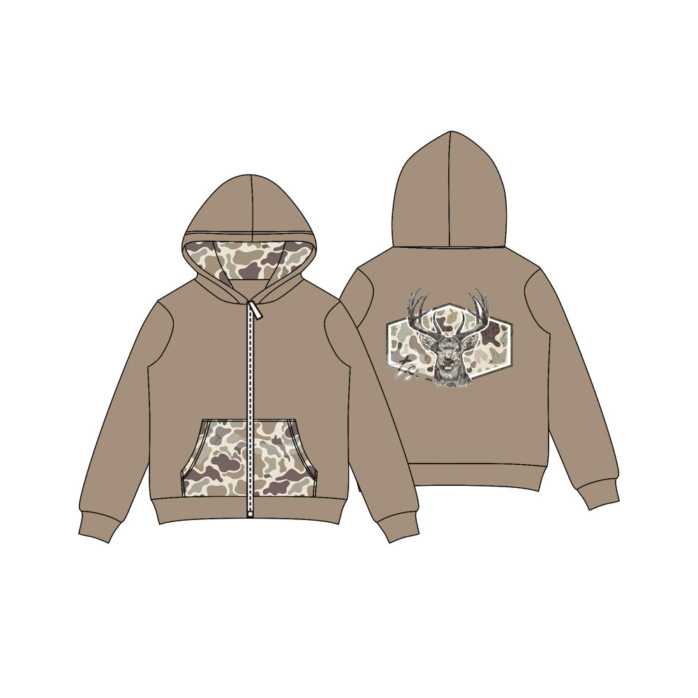 Long sleeves pocket deer camo girls hooded jacket