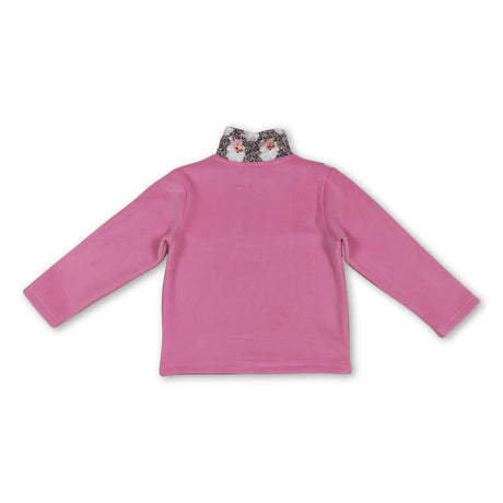 Pink leopard santa kids girls Christmas zipper pullover