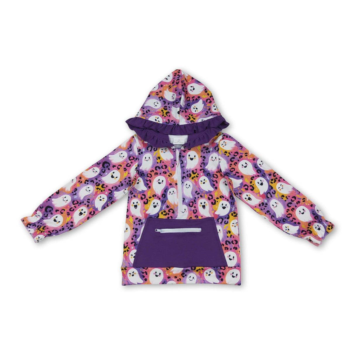 Long sleeves leopard ghost girls Halloween zipper hoodie