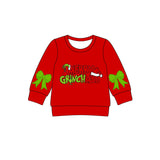Red long sleeves merry green face Christmas bow girls shirt