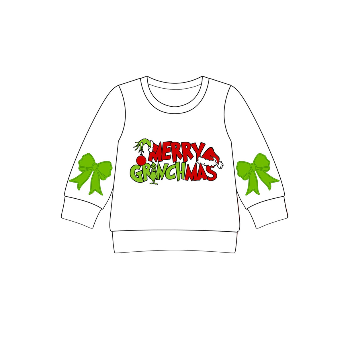 White merry green face Christmas bow girls shirt
