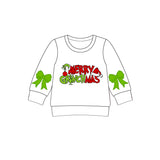 White merry green face Christmas bow girls shirt