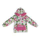 Pink pocket gift green face girls Christmas zipper hoodie