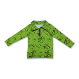Long sleeves green face baby kids Christmas zipper pullover
