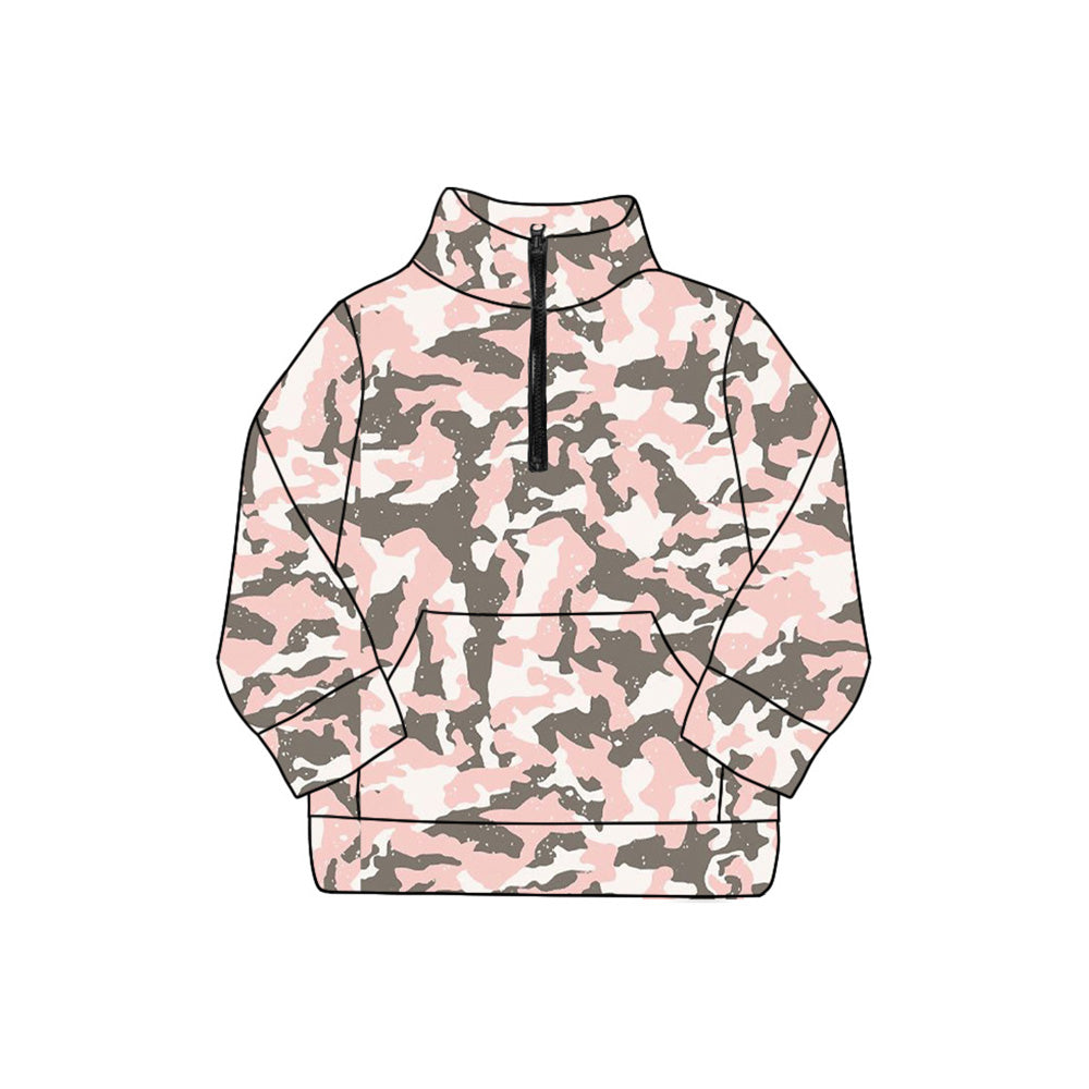 Long sleeves pink camo adult women zipper pullover