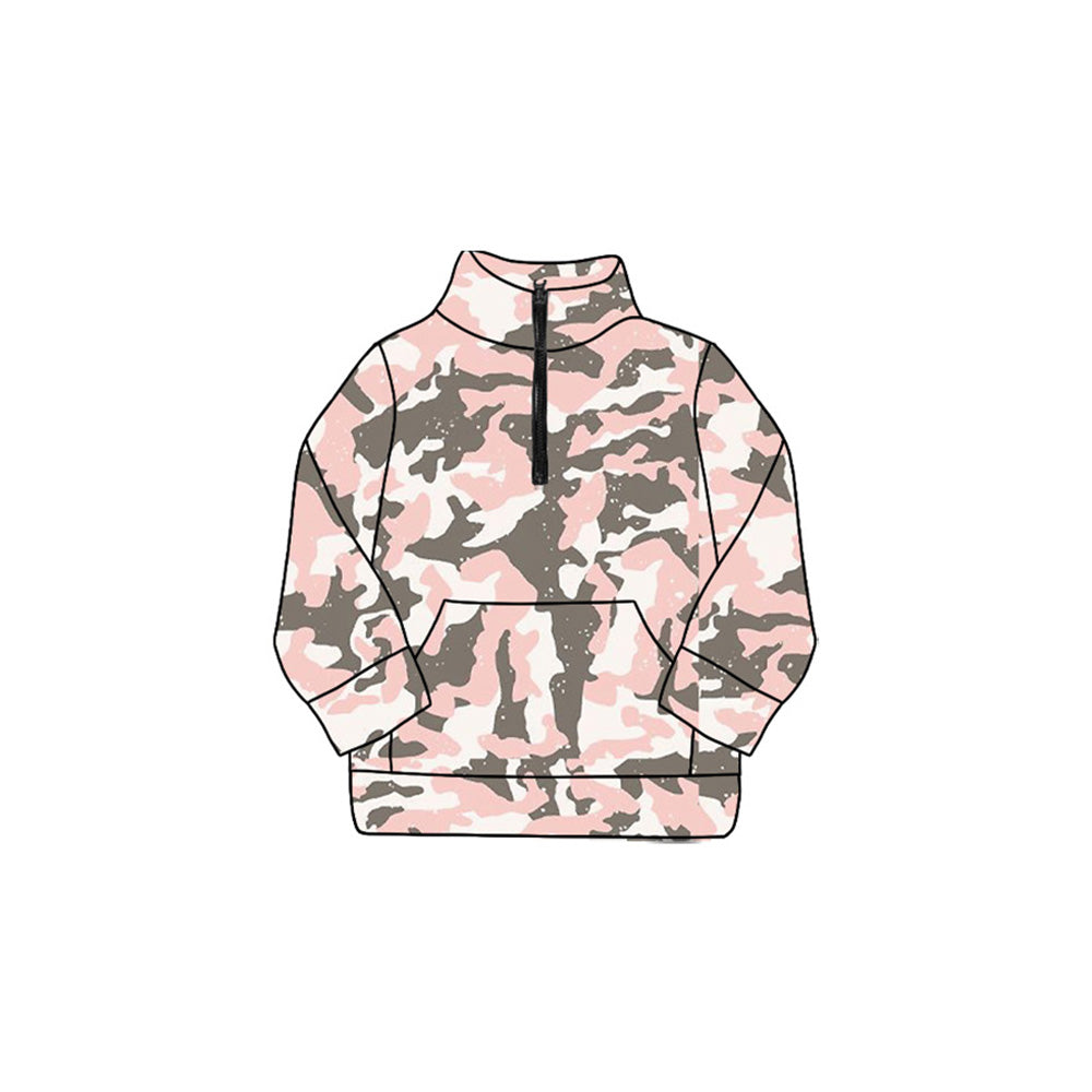 Long sleeves pink camo kids girls zipper pullover