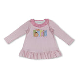 Pink stripe hello pumpkin embroidery girls fall shirt