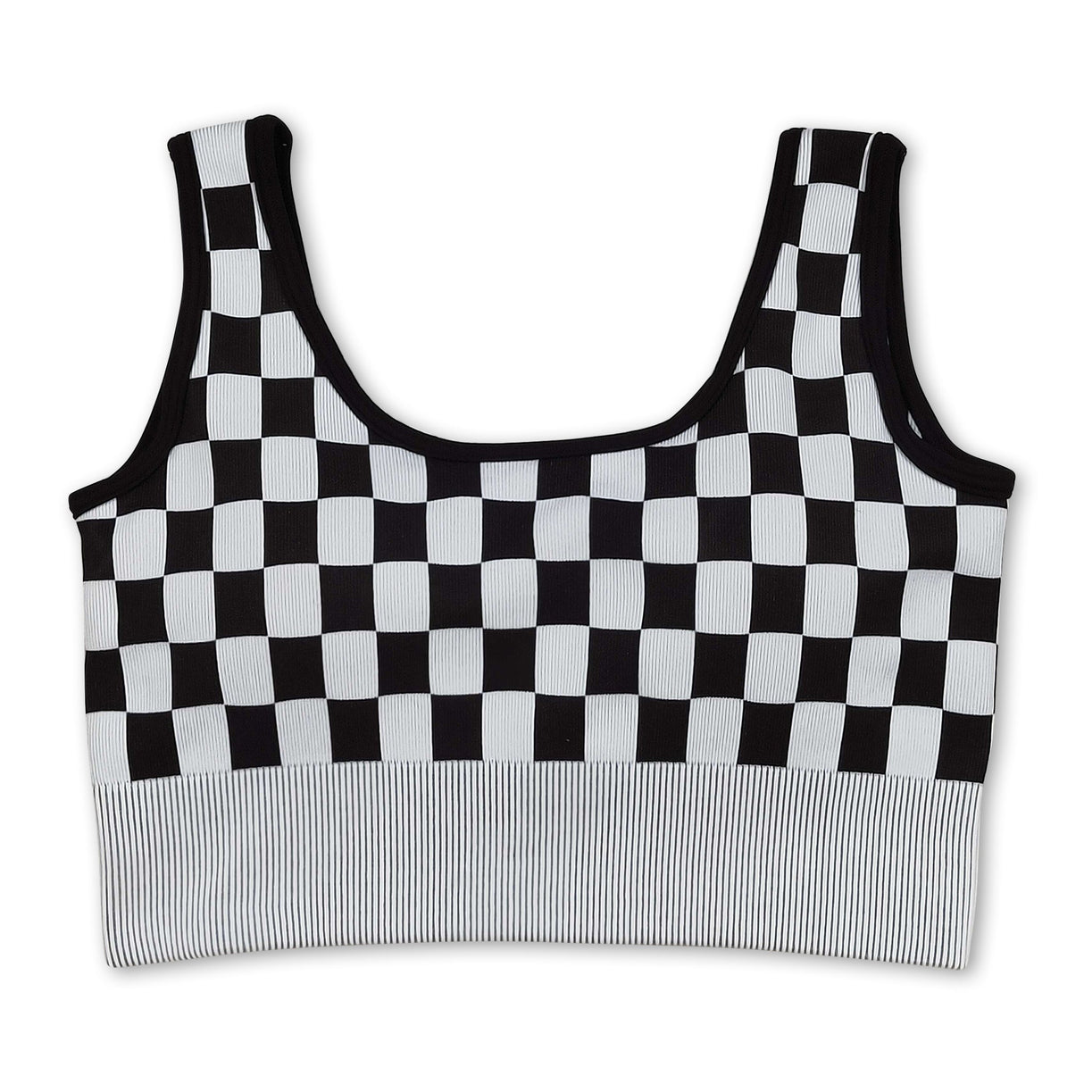 Black plaid sleeveless adult women activewear top