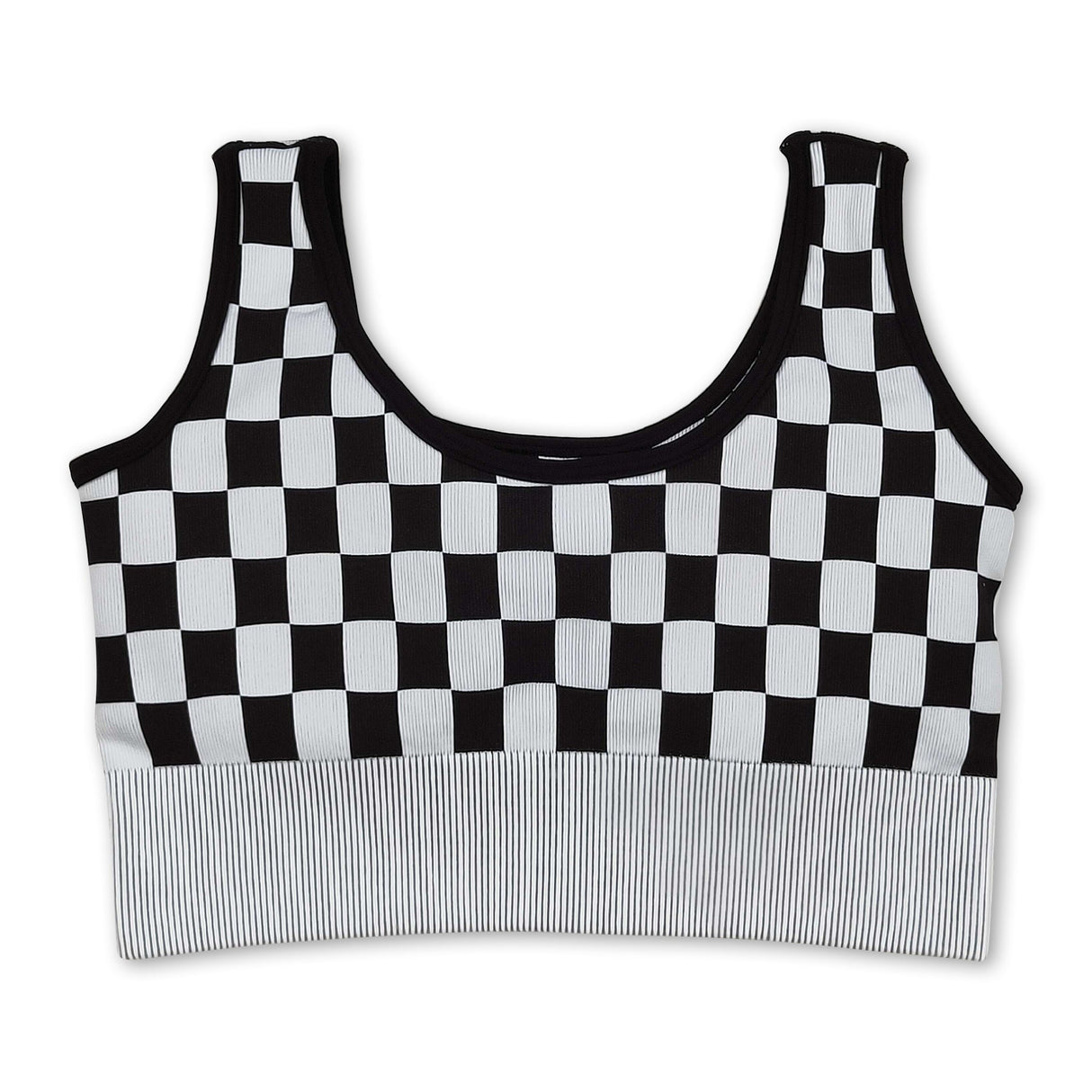 Black plaid sleeveless adult women activewear top