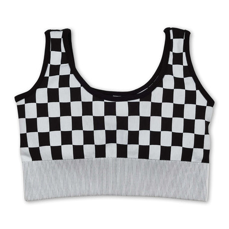 Black plaid sleeveless adult women activewear top