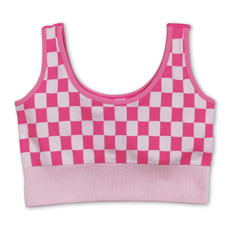 Pink plaid sleeveless adult women activewear top