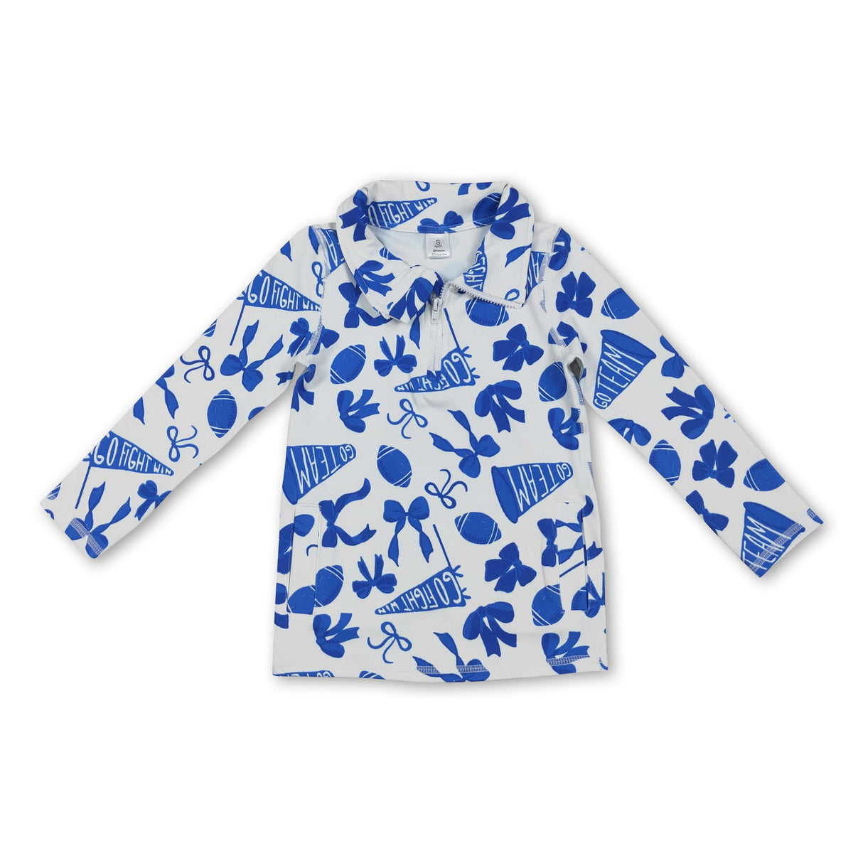 Blue bow football go team kids girls activewear top