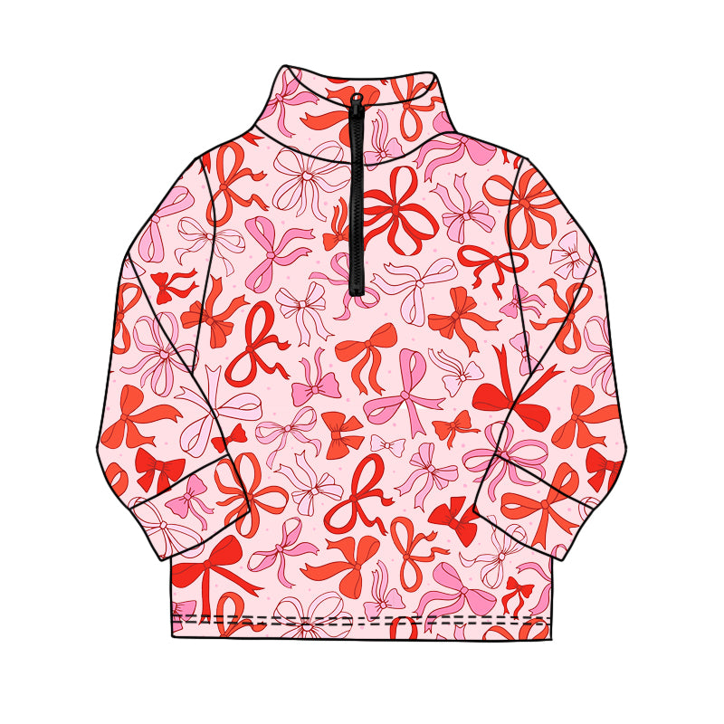 Long sleeves pink red bows adult women zipper hoodie