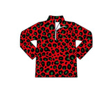 Red green leopard kids girls Christmas zipper hoodie