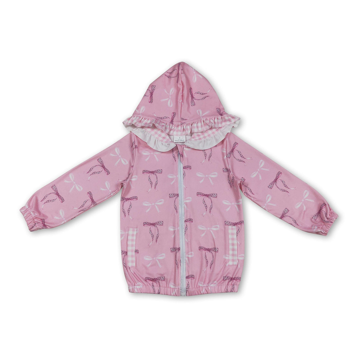 Pink bows plaid ruffle kids girls hooded jacket
