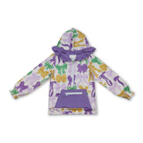 Purple yellow green bows kids girls Mardi Gras pullover
