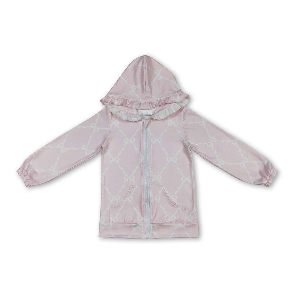 Long sleeves white bows pocket girls hooded jacket