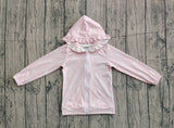 Long sleeves white bows pocket girls hooded jacket