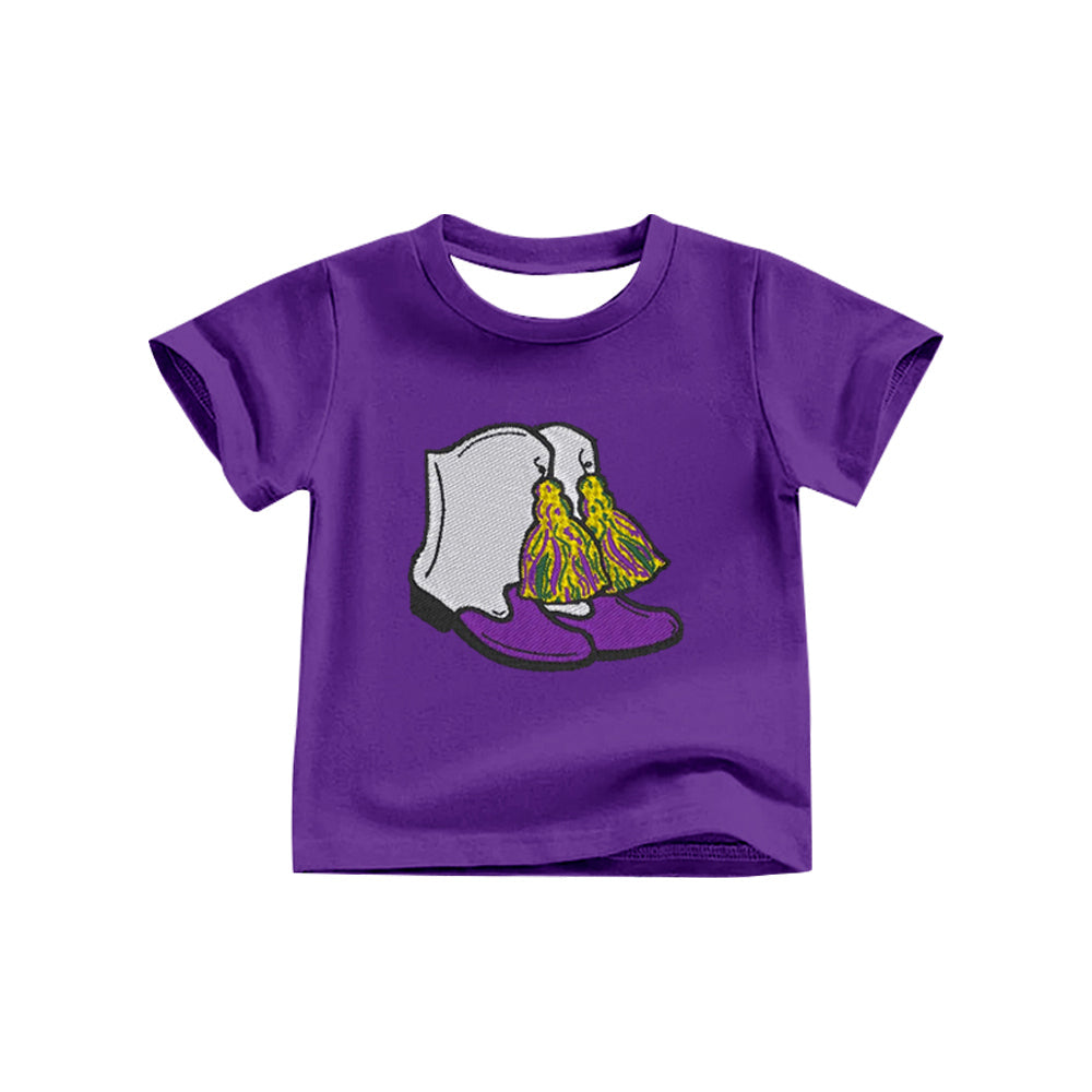 Short sleeves purple western boots kids girls summer top