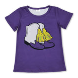 Short sleeves purple western boots kids girls summer top