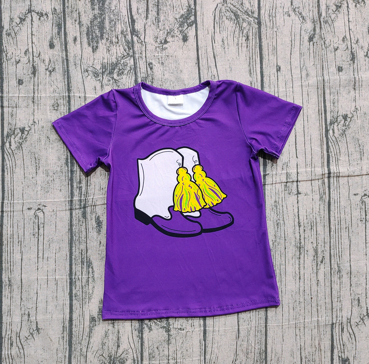 Short sleeves purple western boots kids girls summer top