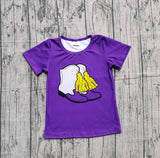 Short sleeves purple western boots kids girls summer top