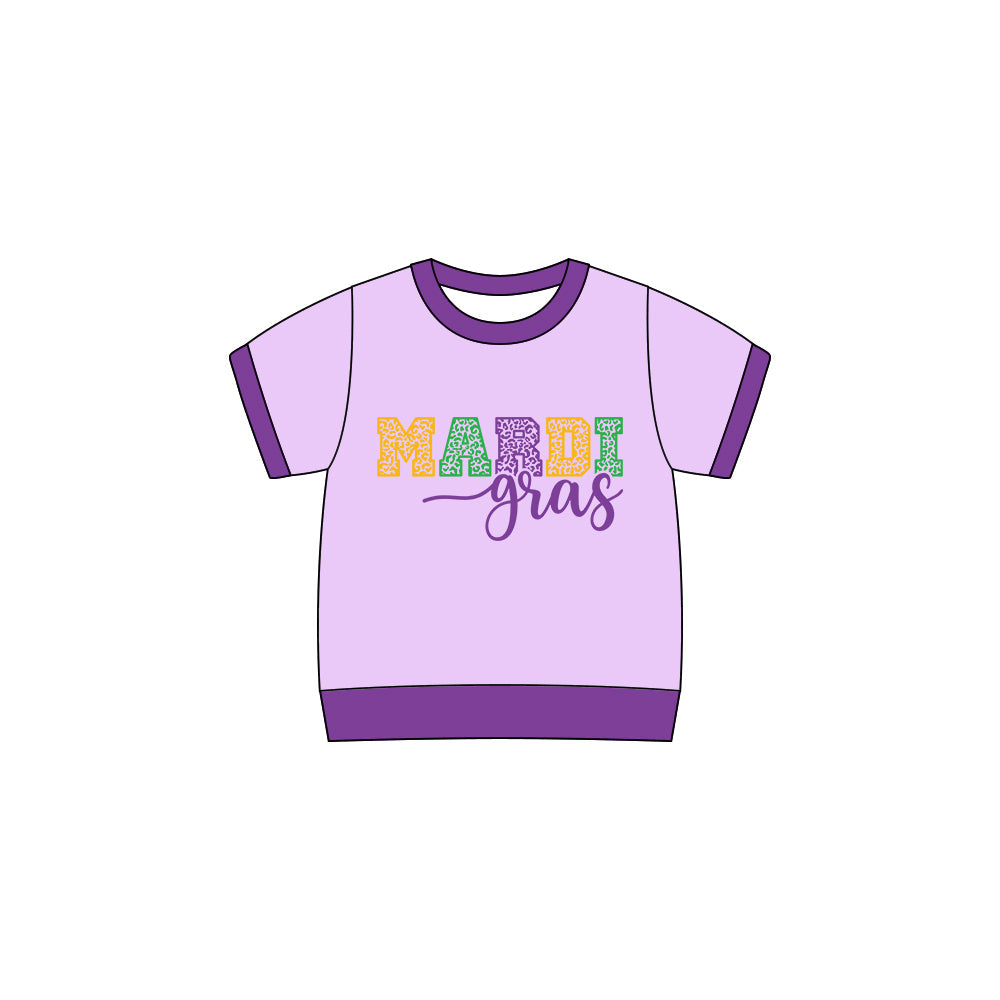 Short sleeves purple mardi gras kids girls summer top
