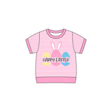 Short sleeves pink stripe happy easter kids girls summer top
