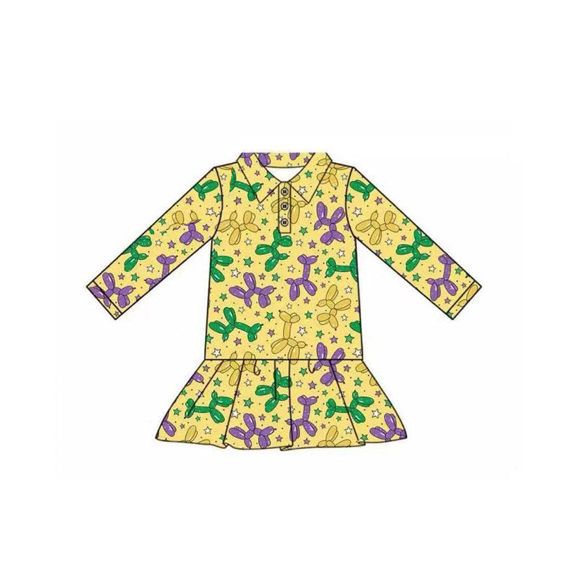 yellow long sleeve purple green balloon print girl top