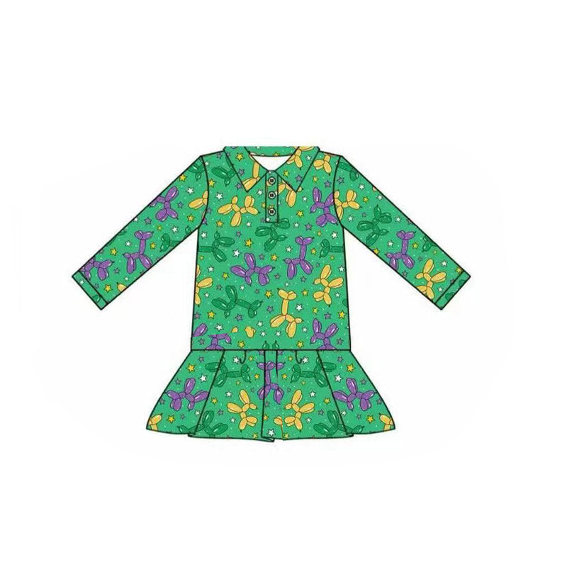 green long sleeve purple yellow balloon print girl top