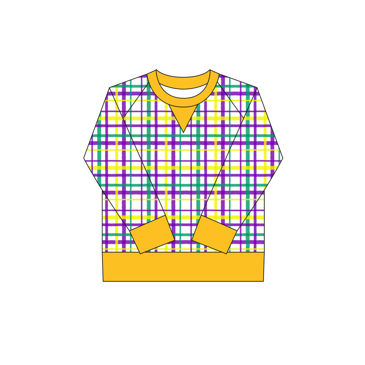 long sleeve purple yellow green plaid kids girls mardi gras   top