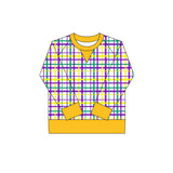long sleeve purple yellow green plaid kids girls mardi gras   top