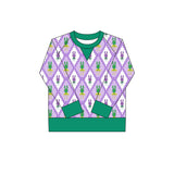 long sleeve purple green yellow pattern kids girls mardi gras yoga top