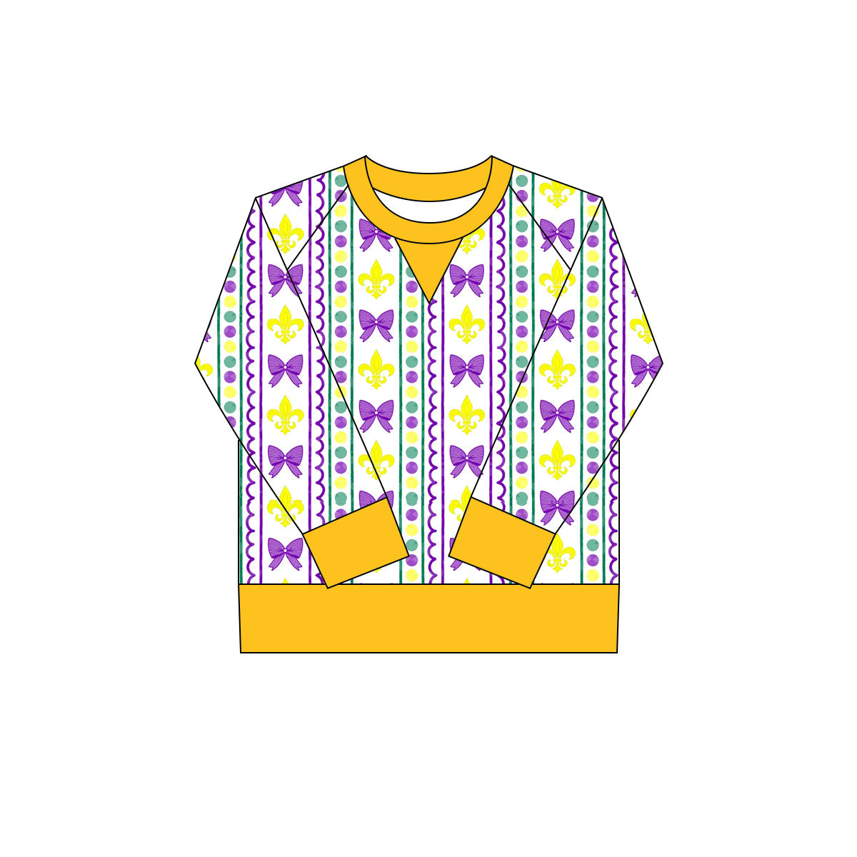 long sleeve purple bows green yellow pattern kids girls mardi gras yoga top