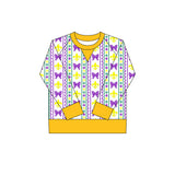 long sleeve purple bows green yellow pattern kids girls mardi gras yoga top