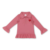 Red heart embroidery kids girls Valentine's zipper pullover