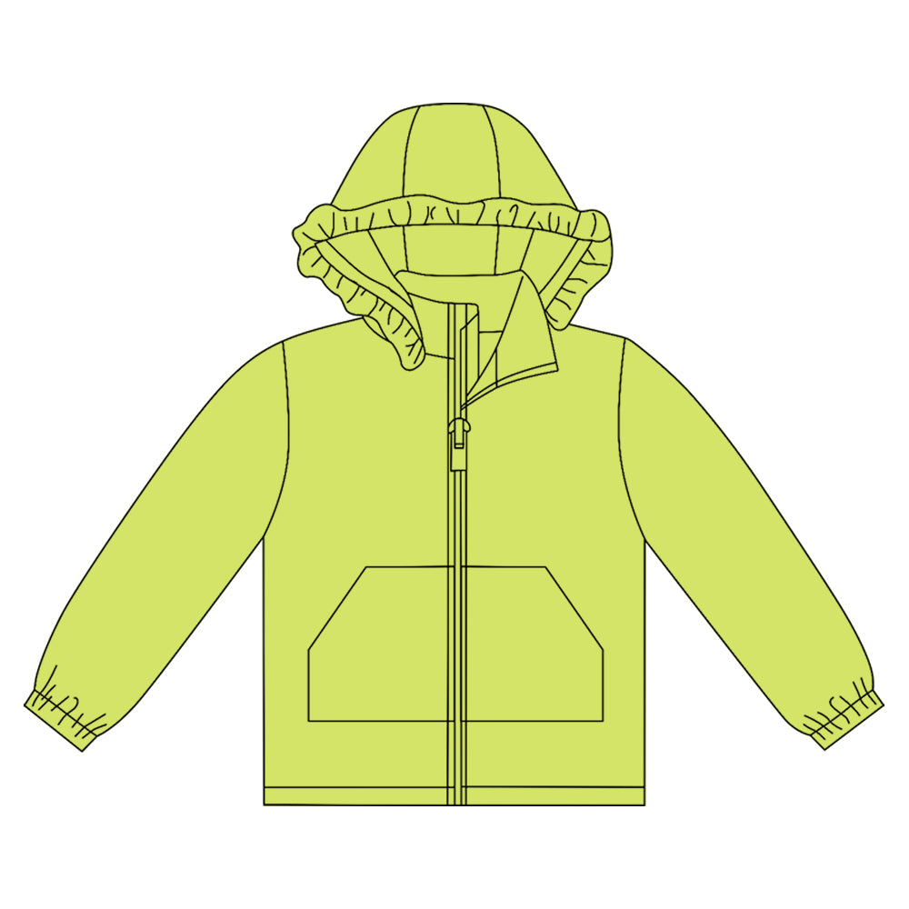 Long sleeves green solid zipper pocket girl hoodie