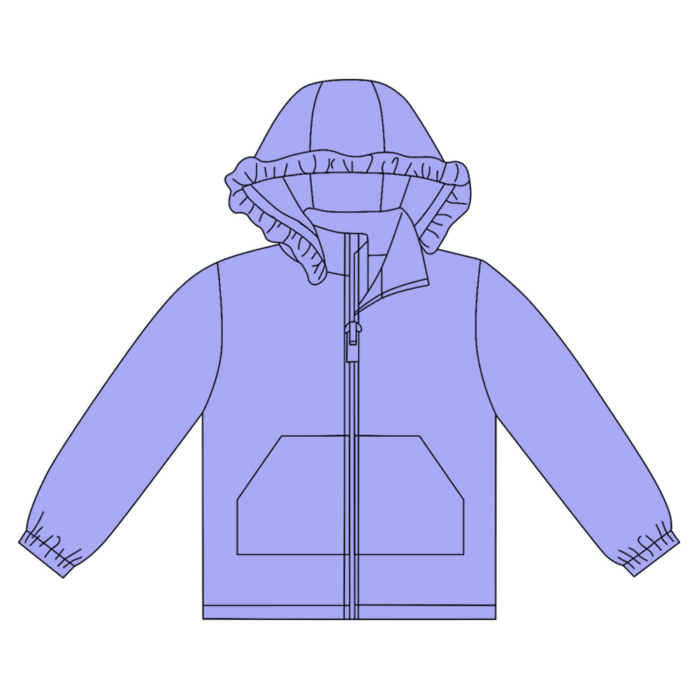 Long sleeves blue purple solid zipper pocket girl hoodie