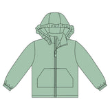 Long sleeves green solid zipper pocket girl hoodie