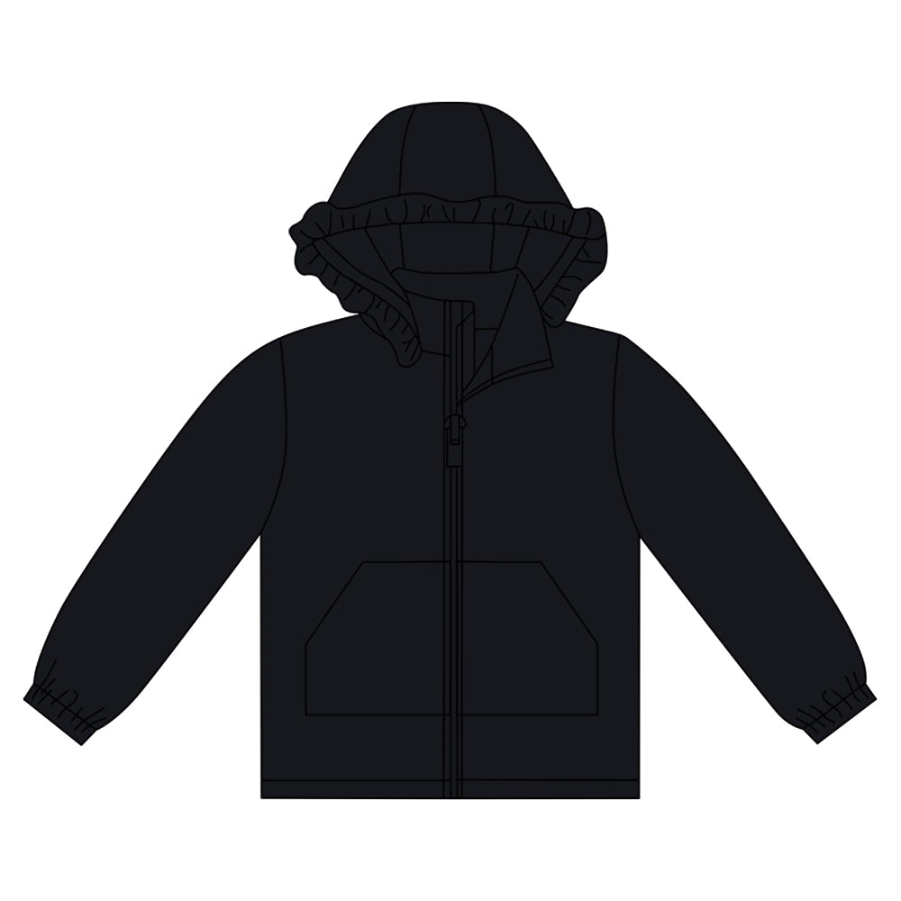 Long sleeves black solid zipper pocket girl hoodie