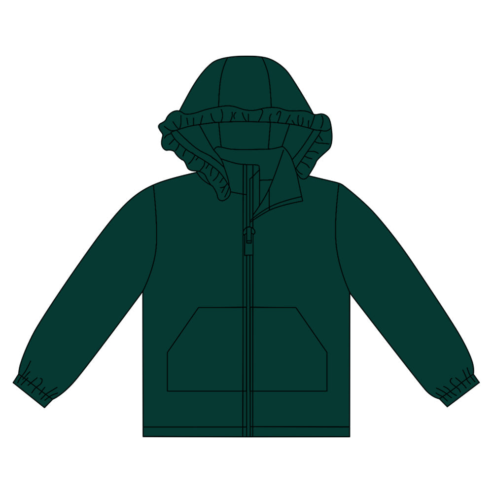 dark green solid zipper pocket girl hoodie