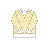 yellow small flowers print yoga girl top