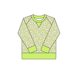small flowers yellow green stripe print yoga girl long sleeve  top