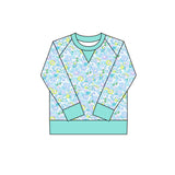 small cyan flowers print yoga girl long sleeve  top