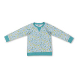 small cyan flowers print yoga girl long sleeve  top