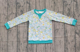 small cyan flowers print yoga girl long sleeve  top