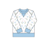 small flowers  print yoga girl long sleeve blue top